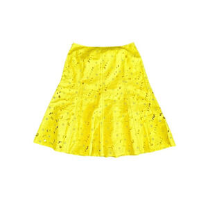 Lafayette 148 New York Yellow Linen Lace Overlay A-line Full Midi Skirt Size 12